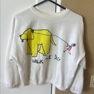 White Graphic Sweatshirt with Yellow Dog Design